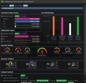 Hypertorus Fusion Reactor interface with dials set in a way to prevent it for heating up too much while still producing gas.